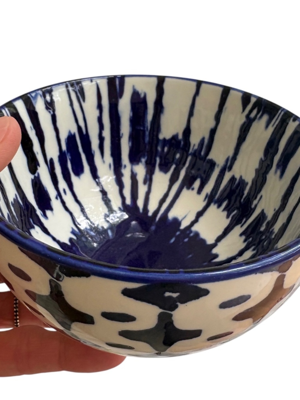 bowl WEST ELM 4" wide blue white ceramic indigo tie-dye serving piece trinkets - Picture 5 of 10